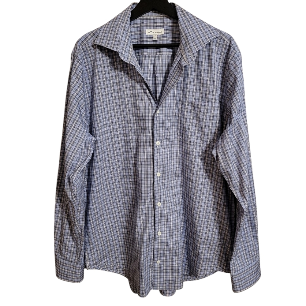 Peter Millar Blue Plaid Button Down Long Sleeve Shirt